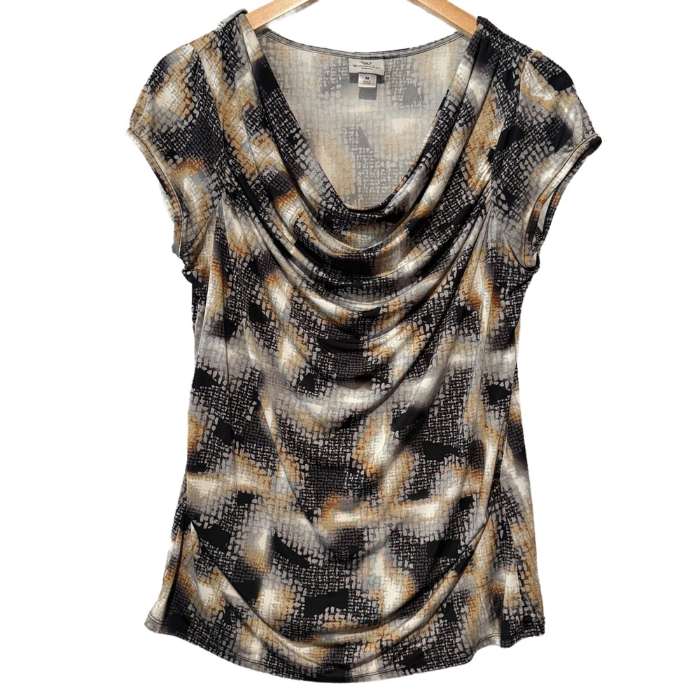Worthington Stretch Abstract Print Cowl Neck Cap Sleeve Top Women's Medium‎
